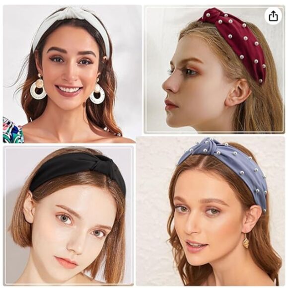 Set of Six 6 Fabric Faux Pearls Women's Headbands Great Colors - Picture 2 of 4